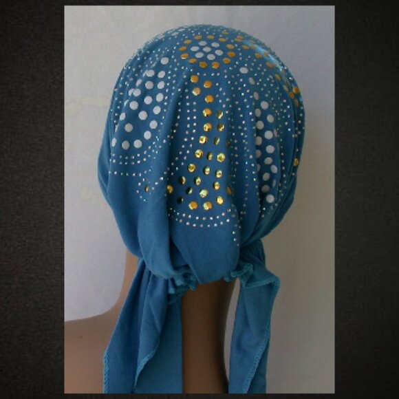Turquoise Pre-Tied Stud Fashion Cap Slip On Bonnet Hijab Undercap #2 - Picture 1 of 3